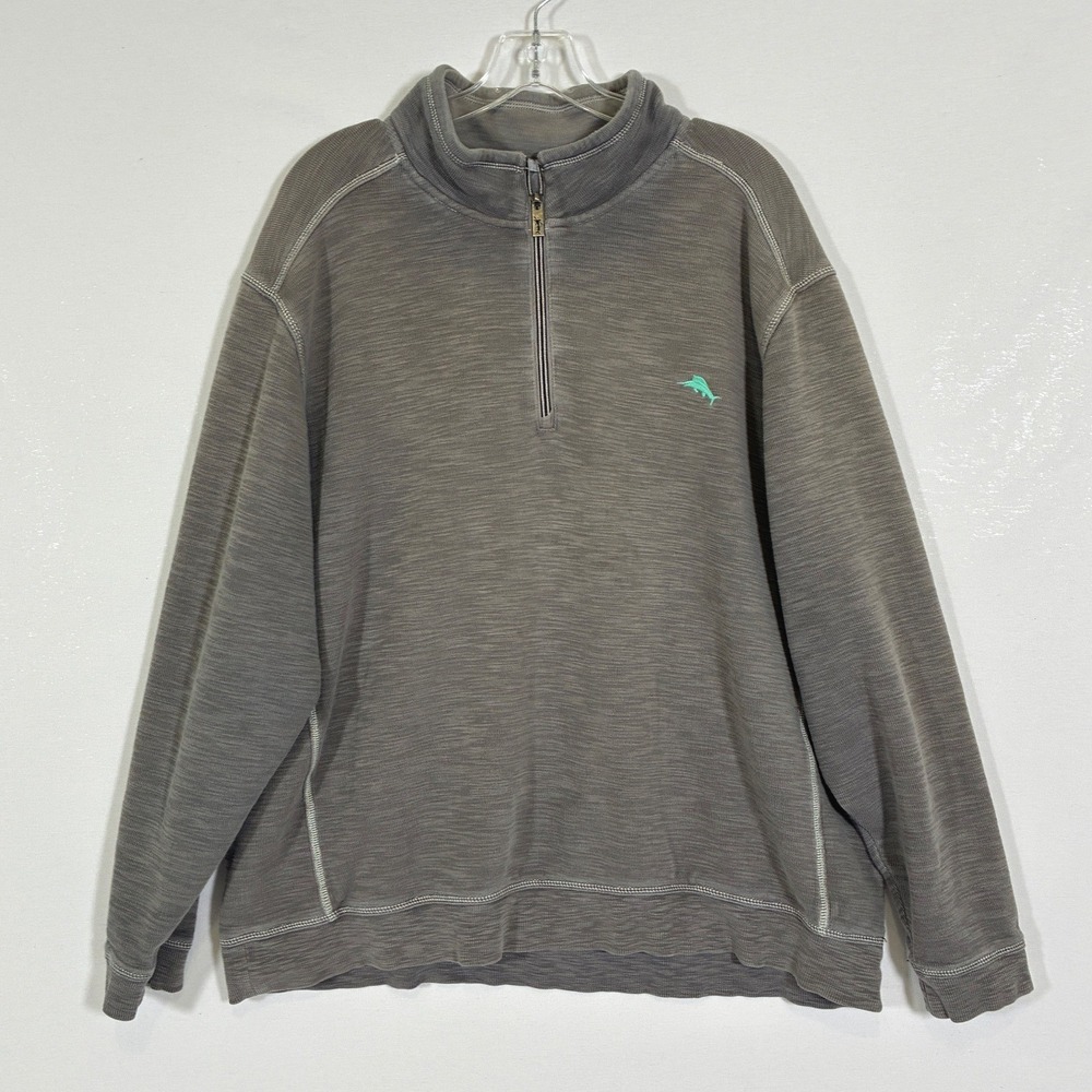 Tommy Bahama Mens 3XL Tobago Bay Gray Pima Cotton Tencel 1/4 Zip Pullover